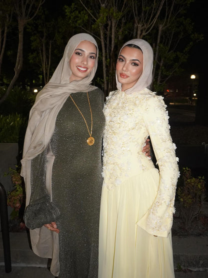 Luxury Yellow Muslim 3D Floral Beaded A Line Evening Dress LA73911 SERENE HILL