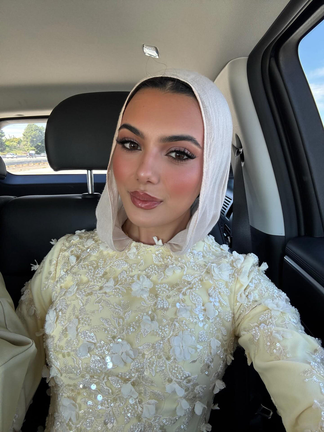 Luxury Yellow Muslim 3D Floral Beaded A Line Evening Dress LA73911 SERENE HILL