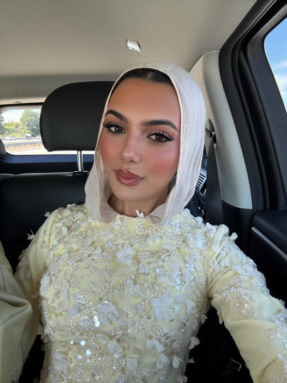 Luxury Yellow Muslim 3D Floral Beaded A Line Evening Dress LA73911 SERENE HILL