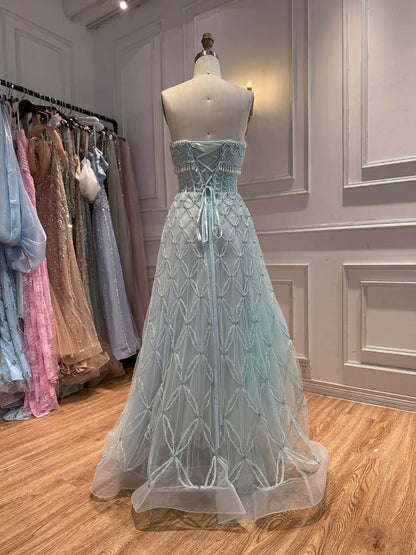 Luxury White Strapless Tassel Beaded A Line Wedding Dress LA73912