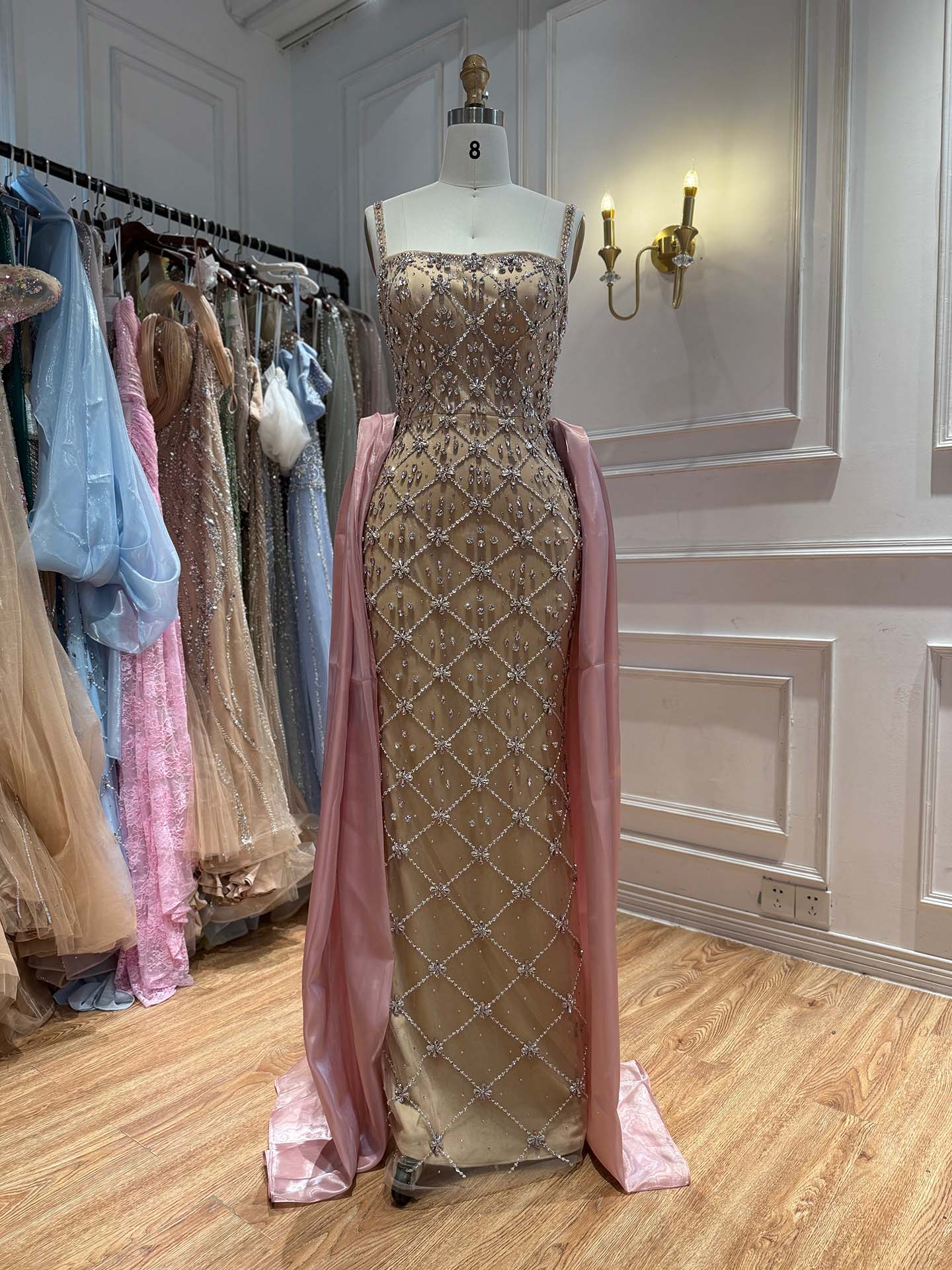 Luxury Blue Crystal Beaded Mermaid Dress With Overskirt LA73913 SERENE HILL