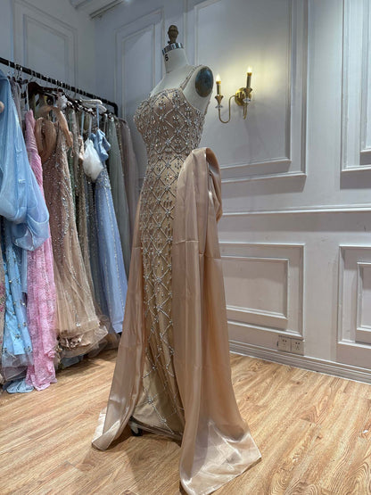 Luxury Blue Crystal Beaded Mermaid Dress With Overskirt LA73913 SERENE HILL