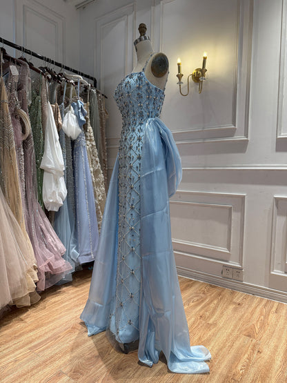 Luxury Blue Crystal Beaded Mermaid Dress With Overskirt LA73913 SERENE HILL