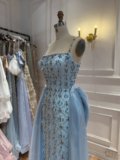 Luxury Blue Crystal Beaded Mermaid Dress With Overskirt LA73913 SERENE HILL