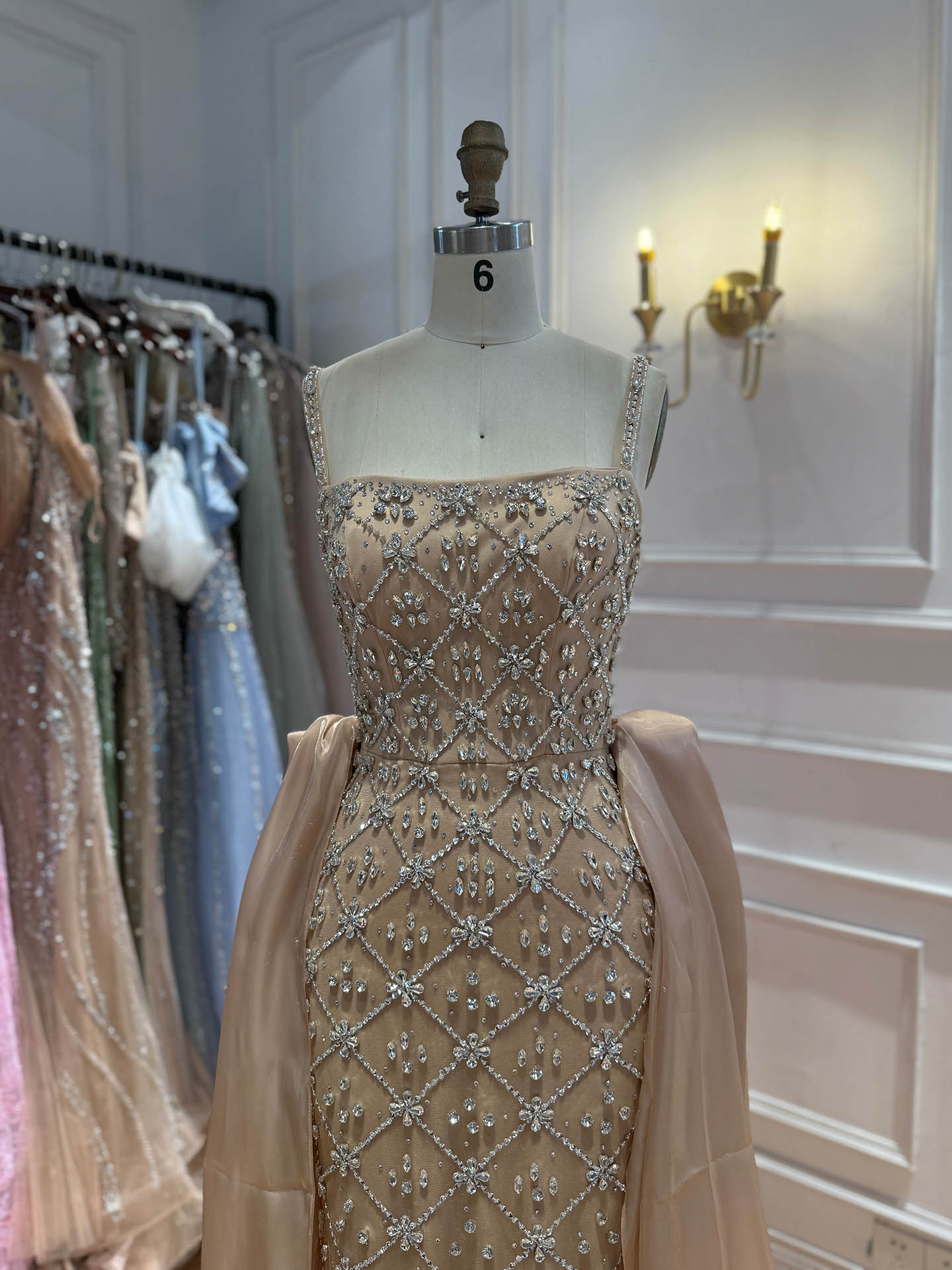 Luxury Blue Crystal Beaded Mermaid Dress With Overskirt LA73913 SERENE HILL