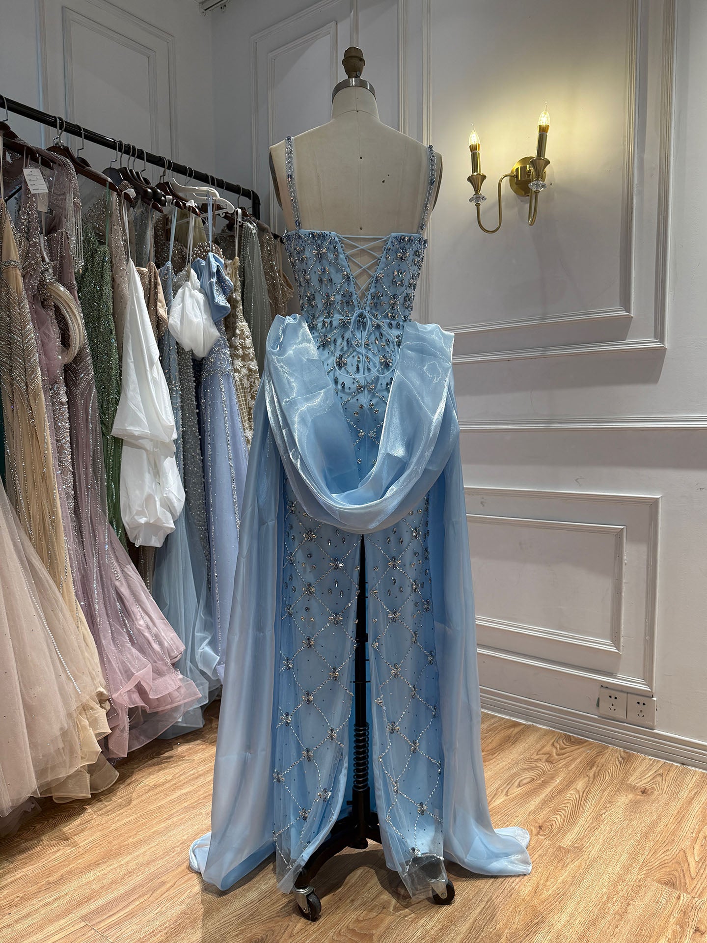 Luxury Blue Crystal Beaded Mermaid Dress With Overskirt LA73913 SERENE HILL