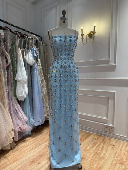 Luxury Blue Crystal Beaded Mermaid Dress With Overskirt LA73913 SERENE HILL