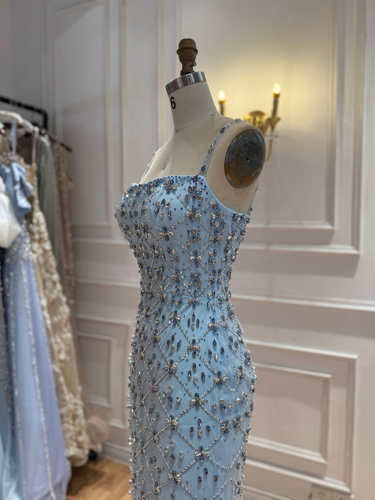 Luxury Blue Crystal Beaded Mermaid Dress With Overskirt LA73913 SERENE HILL