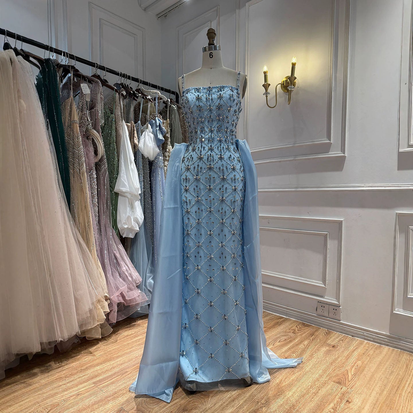 Luxury Blue Crystal Beaded Mermaid Dress With Overskirt LA73913 SERENE HILL