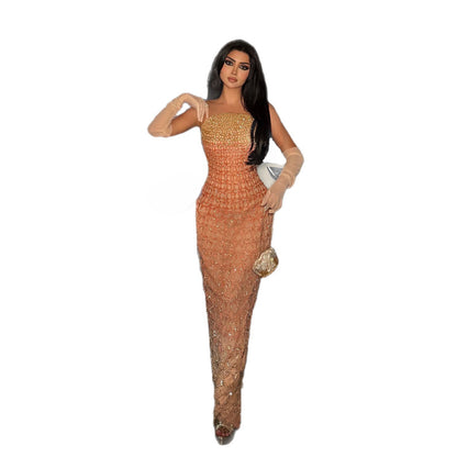Luxury Orange Ombre Crystal Beaded Mermaid Evening Dress LA73915 SERENE HILL
