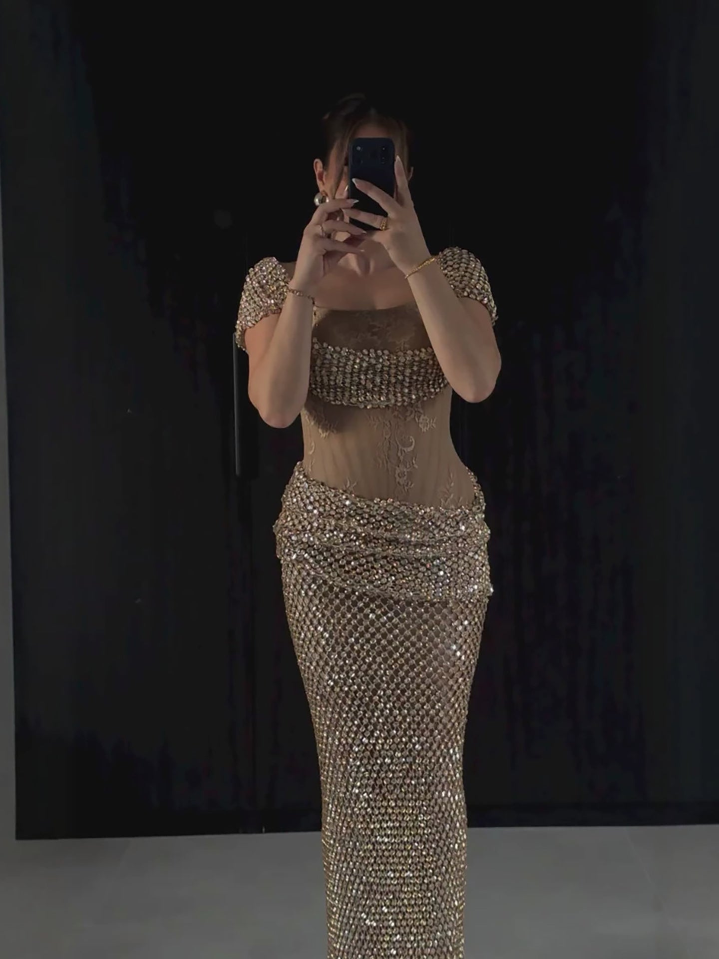 Luxury Gold Crystal Beaded Mermaid Dress Cap Sleeves LA73916 SERENE HILL
