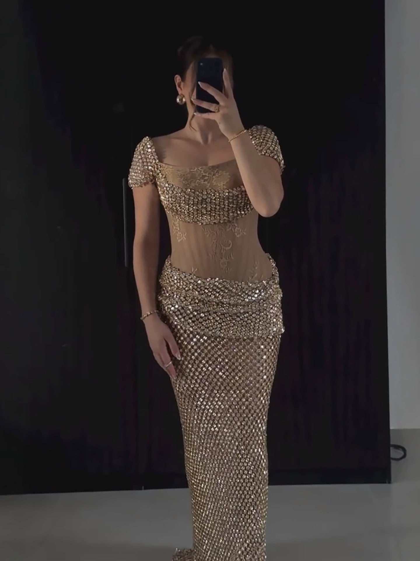 Luxury Gold Crystal Beaded Mermaid Dress Cap Sleeves LA73916 SERENE HILL