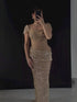 Luxury Gold Crystal Beaded Mermaid Dress Cap Sleeves LA73916 SERENE HILL