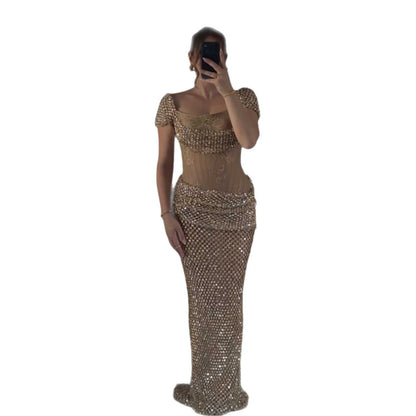 Luxury Gold Crystal Beaded Mermaid Dress Cap Sleeves LA73916 SERENE HILL