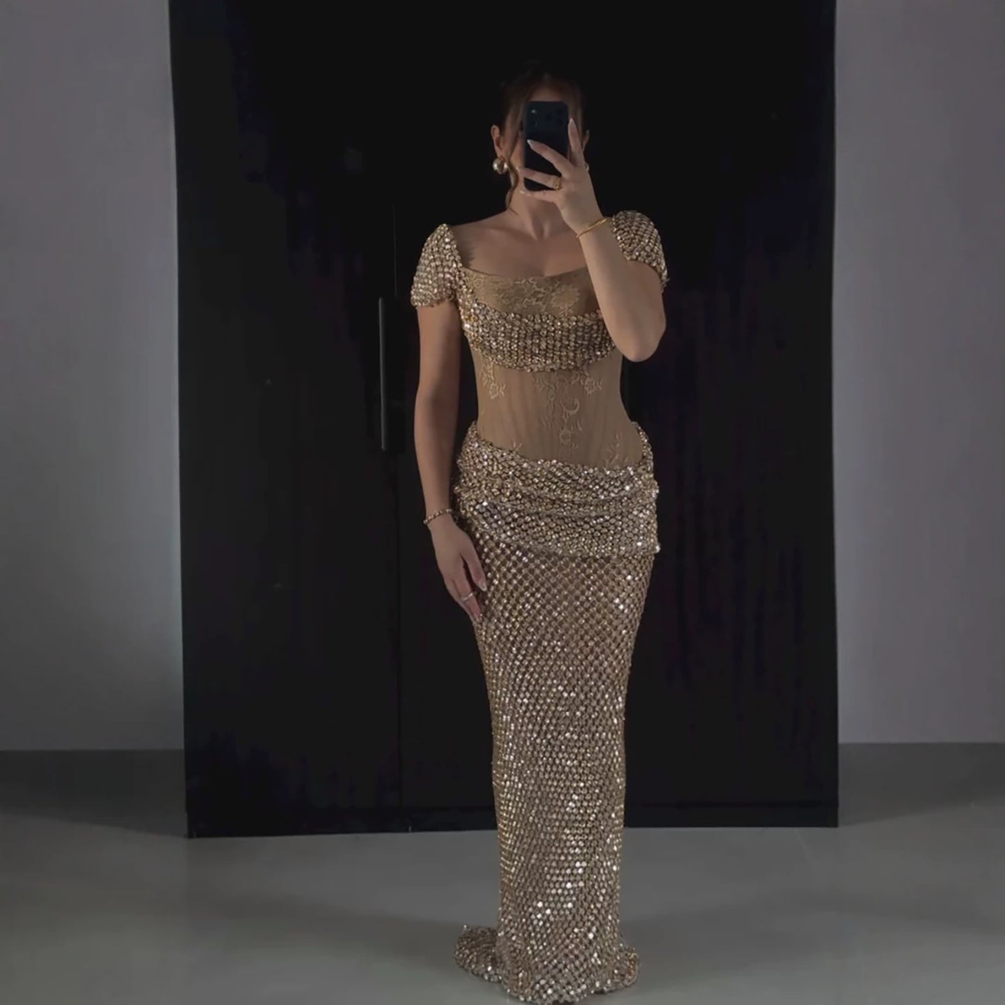 Luxury Gold Crystal Beaded Mermaid Dress Cap Sleeves LA73916 SERENE HILL