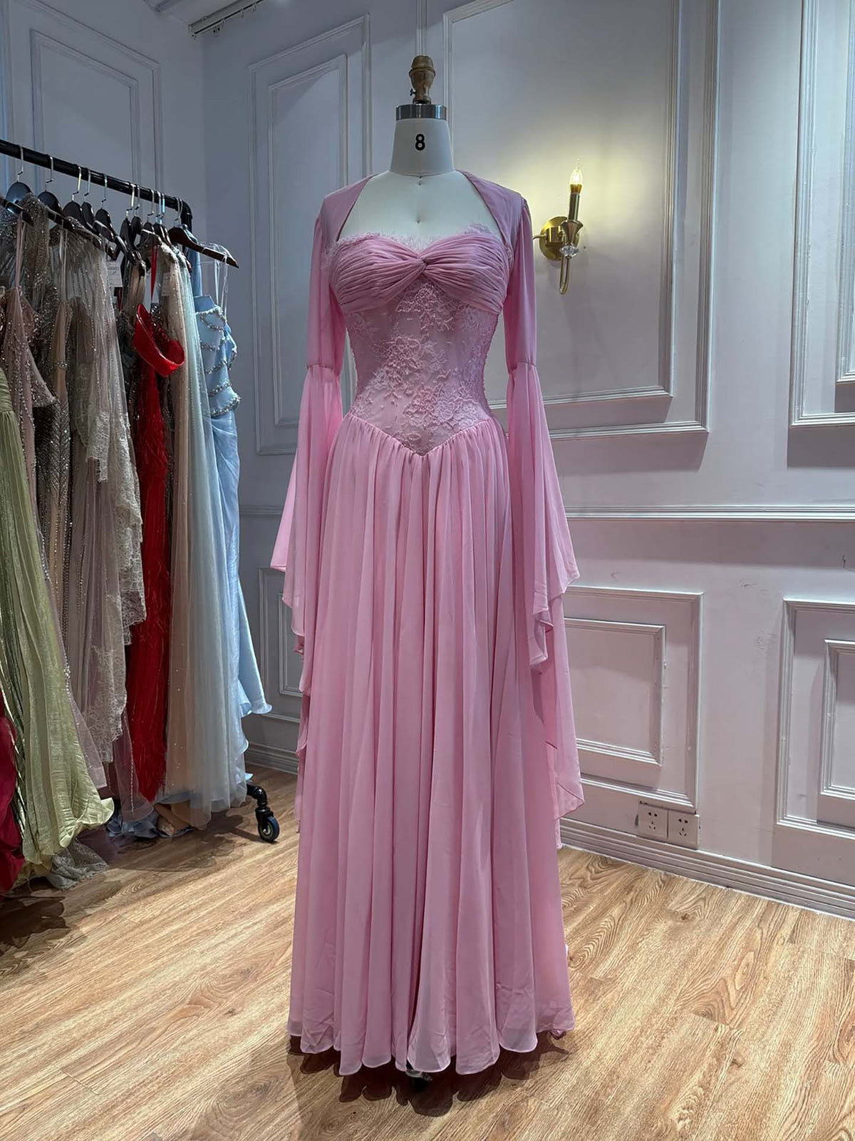 Luxury Yellow Lace Beaded Corset Chiffon A-Line Dress LA73917
