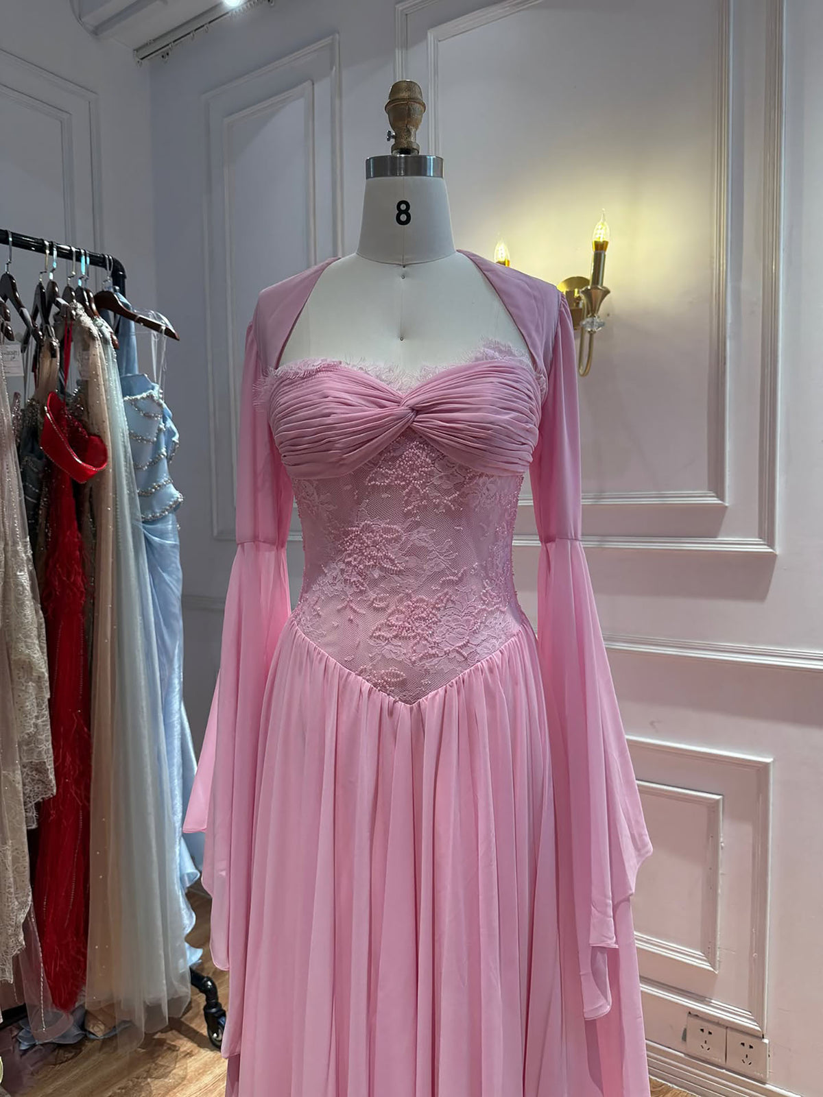 Luxury Yellow Lace Beaded Corset Chiffon A-Line Dress LA73917