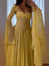 Luxury Yellow Lace Beaded Corset Chiffon A-Line Dress LA73917 SERENE HILL