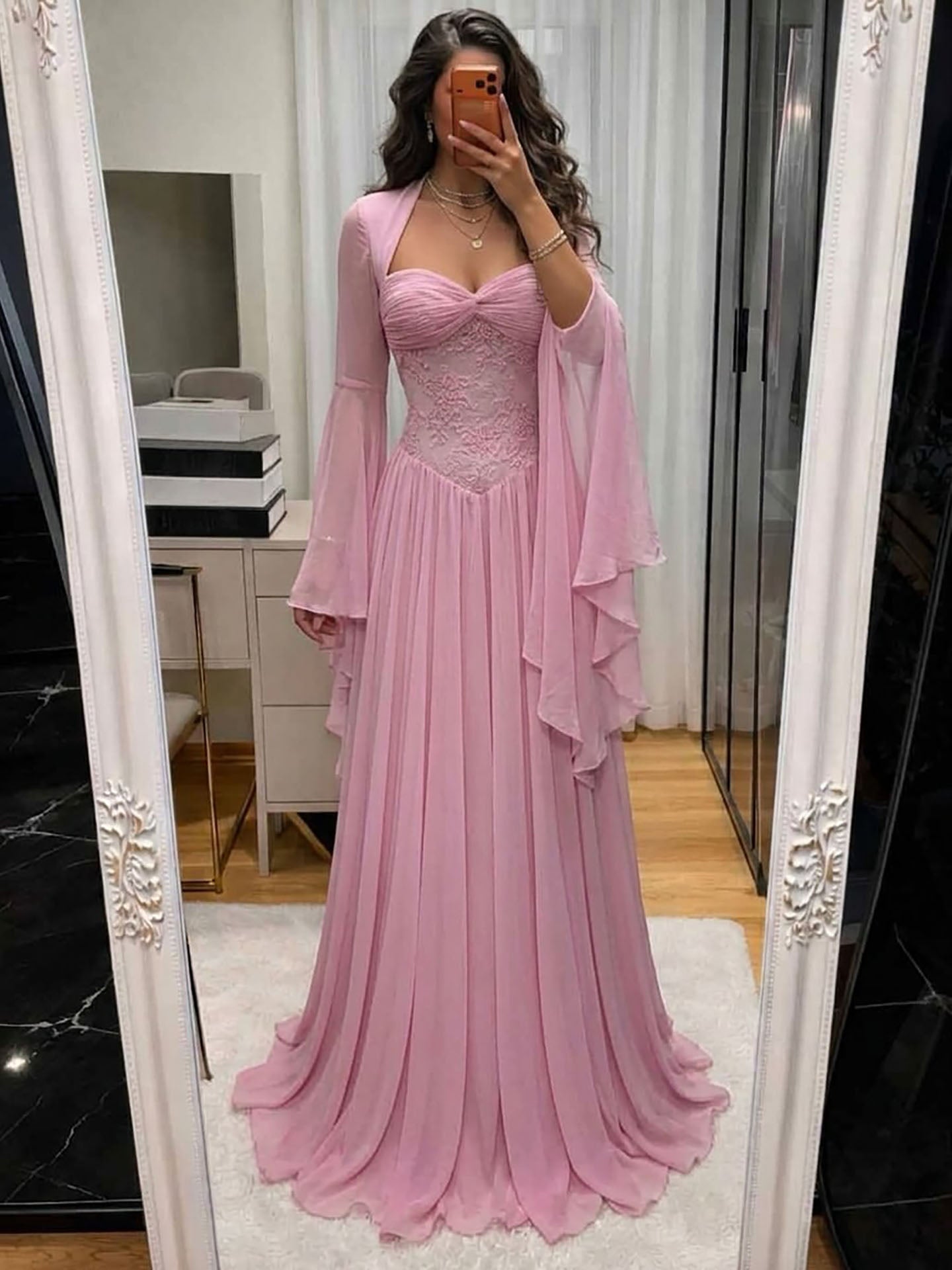 Luxury Yellow Lace Beaded Corset Chiffon A-Line Dress LA73917