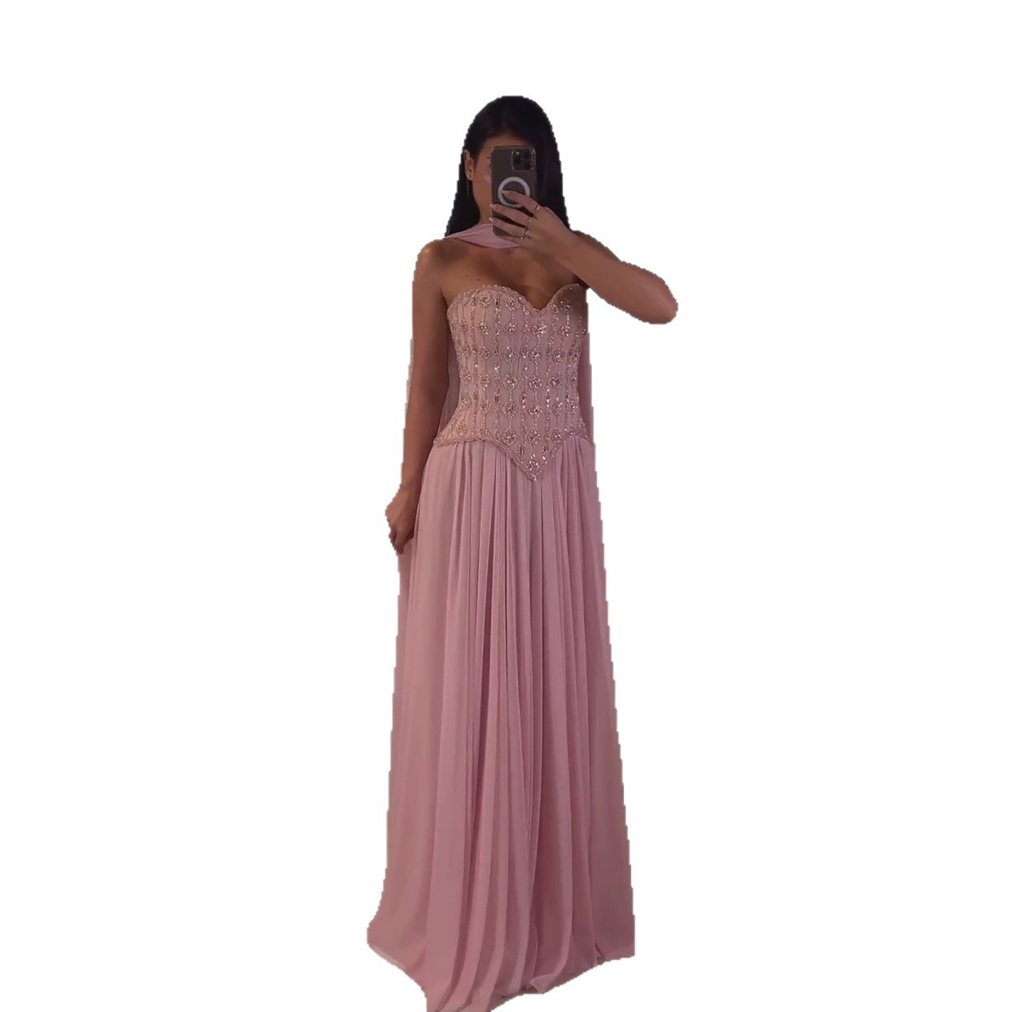 Luxury Pink Crystal Beaded Corset Chiffon A-Line Dress LA73918 SERENE HILL