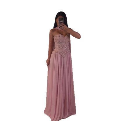 Luxury Pink Crystal Beaded Corset Chiffon A-Line Dress LA73918 SERENE HILL