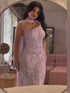 Luxury Pink Crystal Beaded Mermaid Dress With Chiffon Scarf LA73919 SERENE HILL