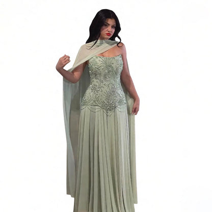 Luxury Sage Green Beaded Corset Chiffon A Line Dress LA73920 SERENE HILL