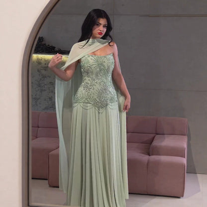 Luxury Sage Green Beaded Corset Chiffon A Line Dress LA73920 SERENE HILL
