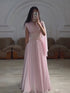 Luxury Pink Beaded Chiffon A Line Dress Cape Sleeves LA73921 SERENE HILL