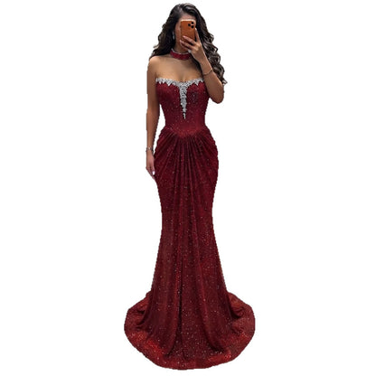 Luxury Wine Red Strapless Beaded Mermaid Evening Dress LA73922 SERENE HILL