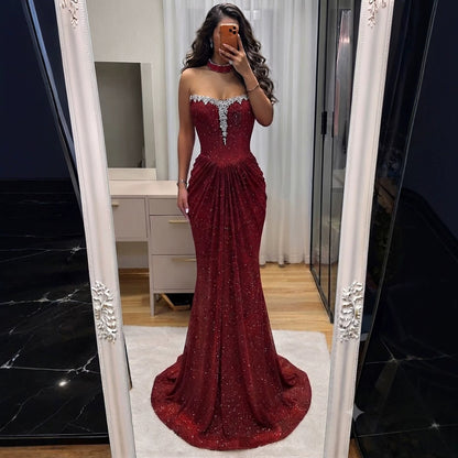 Luxury Wine Red Strapless Beaded Mermaid Evening Dress LA73922 SERENE HILL
