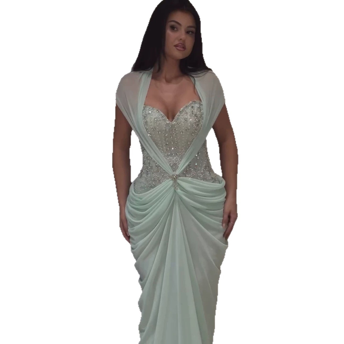 Luxury Sage Green Crystal Beaded Chiffon Mermaid Dress LA73923 SERENE HILL