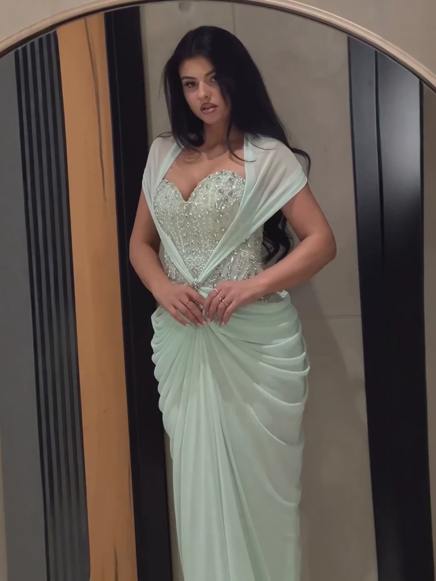 Luxury Sage Green Crystal Beaded Chiffon Mermaid Dress LA73923 SERENE HILL