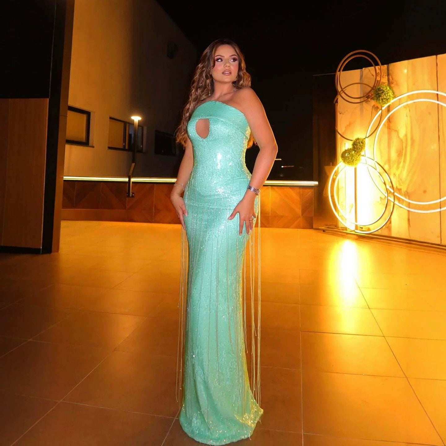 Luxury Tiffany Blue Sequin Beaded Tassel Mermaid Dress LA73925 SERENE HILL