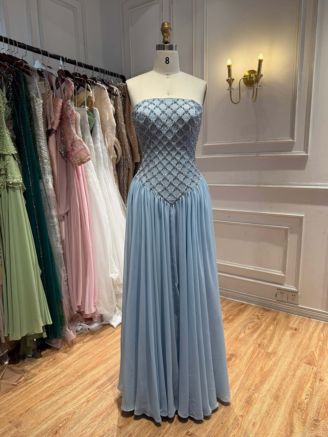 Luxury Blue Crystal Beaded Chiffon A-Line Evening Dress LA73929 SERENE HILL
