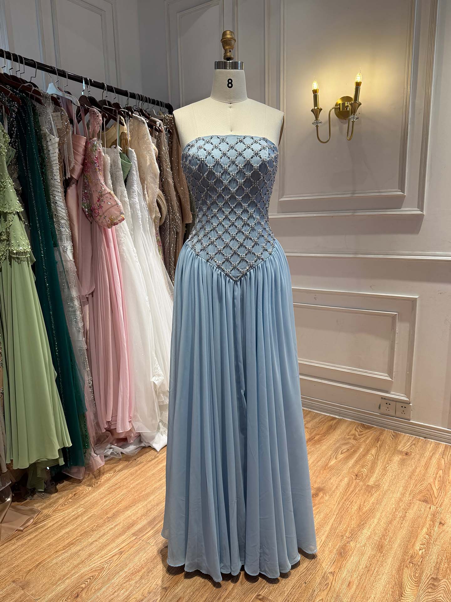 Luxury Blue Crystal Beaded Chiffon A-Line Evening Dress LA73929 SERENE HILL