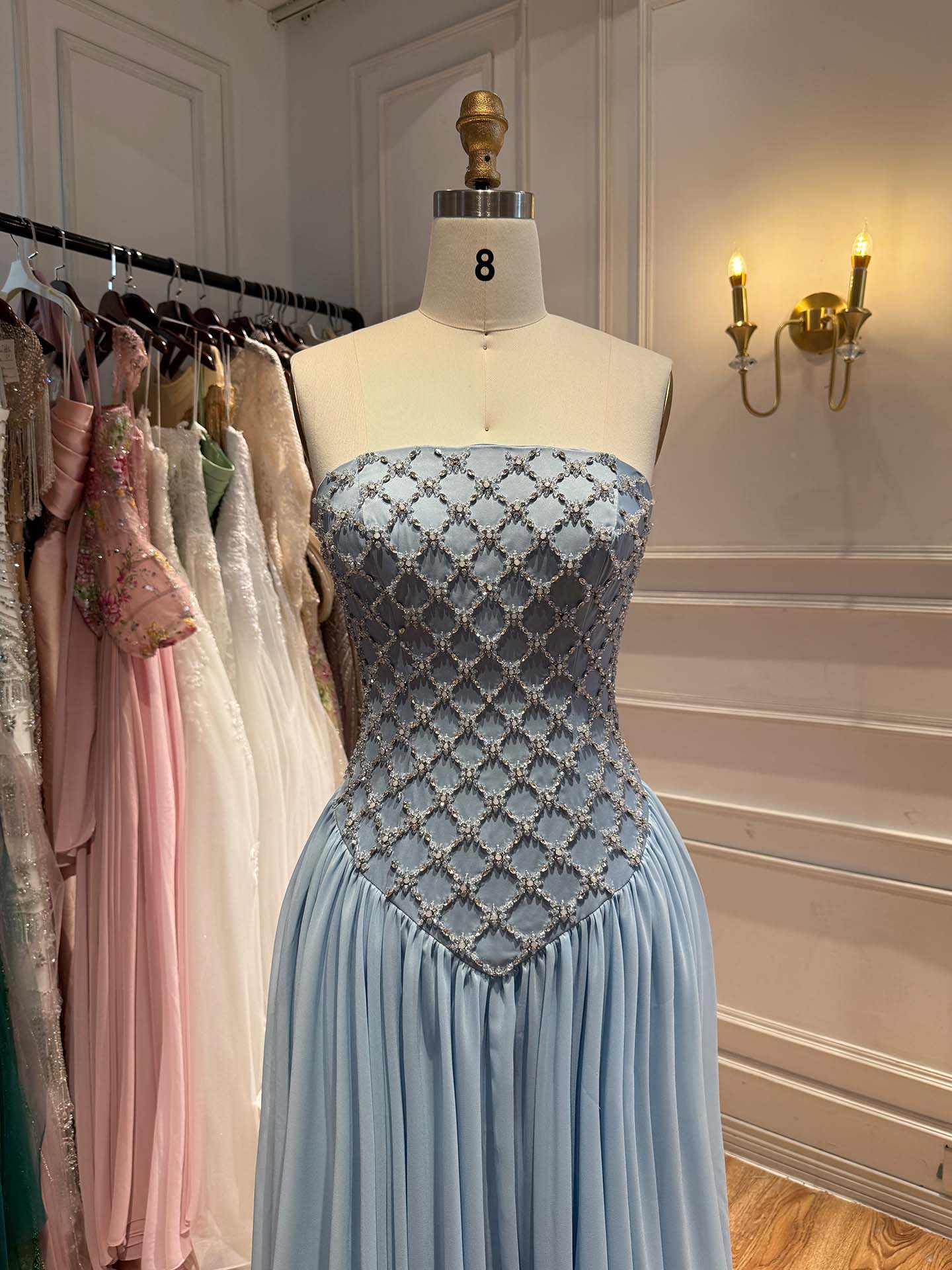 Luxury Blue Crystal Beaded Chiffon A-Line Evening Dress LA73929 SERENE HILL