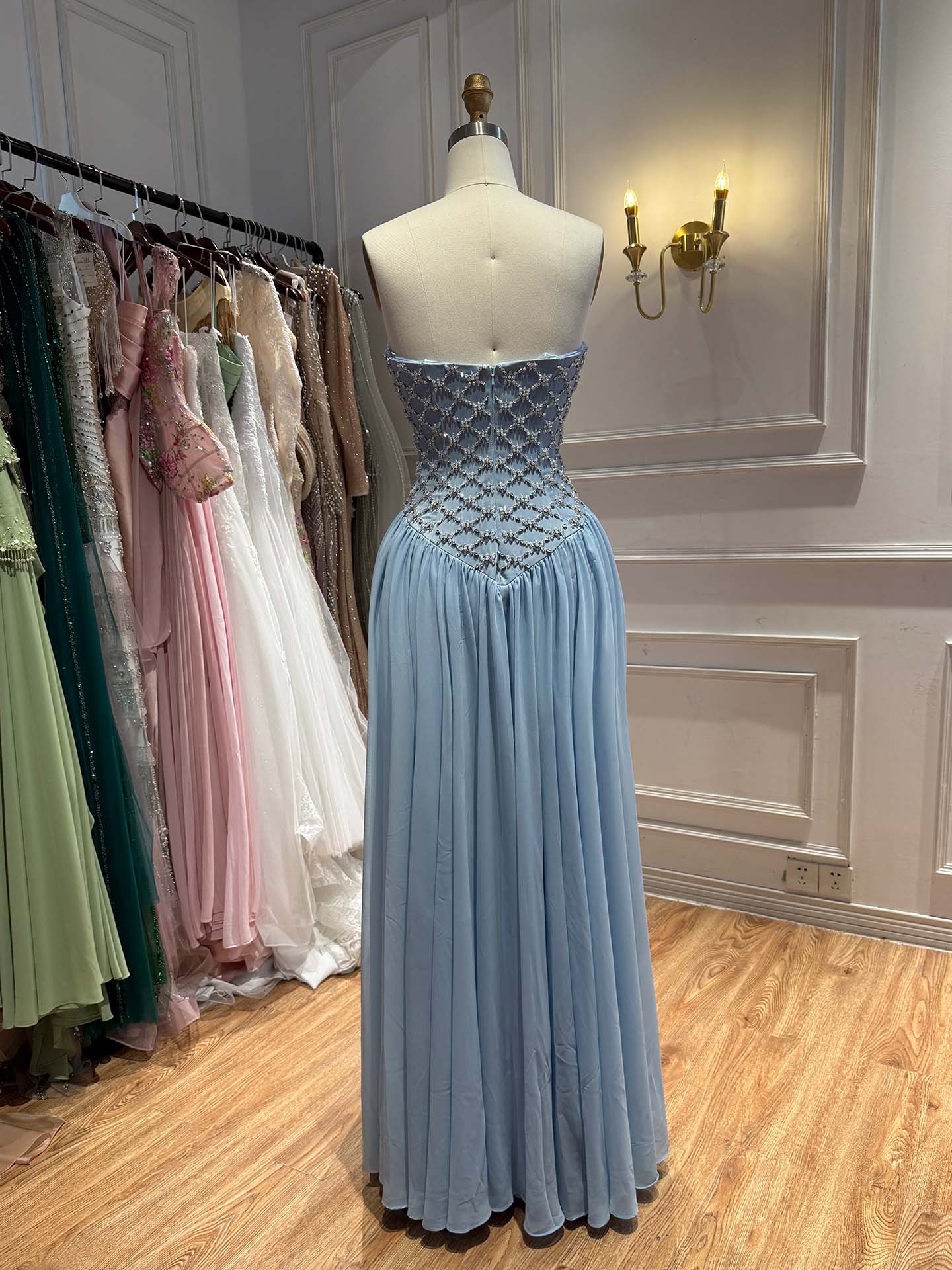 Luxury Blue Crystal Beaded Chiffon A-Line Evening Dress LA73929 SERENE HILL