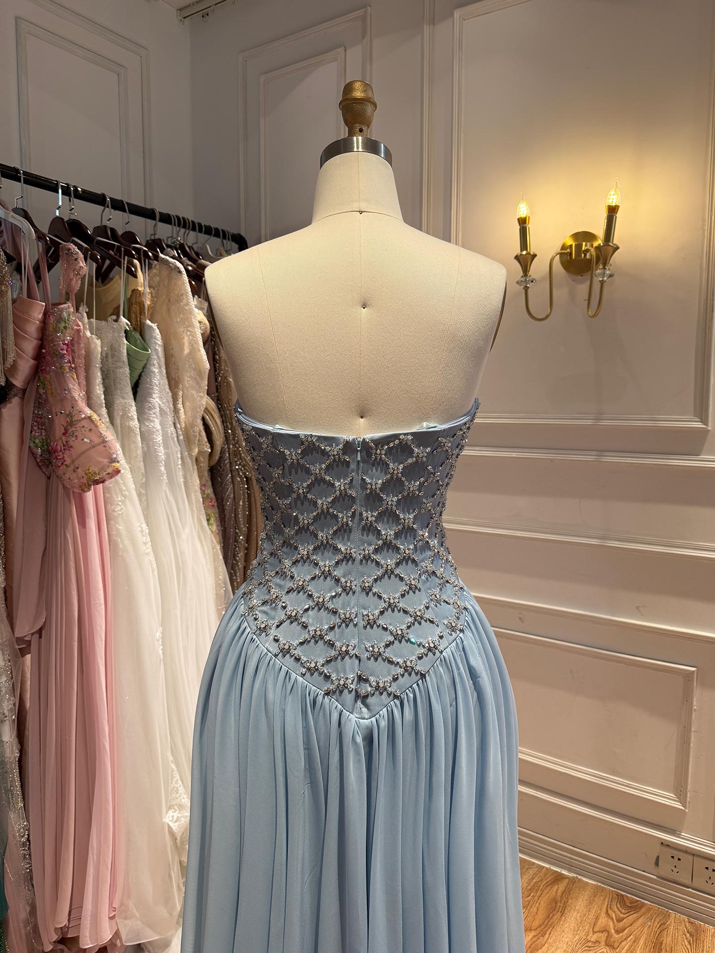 Luxury Blue Crystal Beaded Chiffon A-Line Evening Dress LA73929 SERENE HILL
