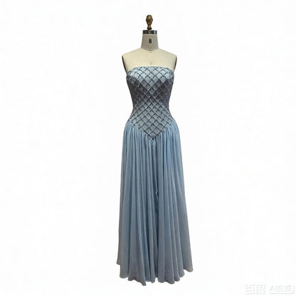 Luxury Blue Crystal Beaded Chiffon A-Line Evening Dress LA73929 SERENE HILL