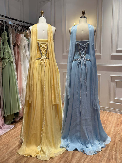 Luxury Yellow Crystal Beaded Strapless A-Line Evening Dress LA73930 SERENE HILL