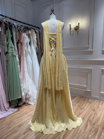 Luxury Yellow Crystal Beaded Strapless A-Line Evening Dress LA73930 SERENE HILL