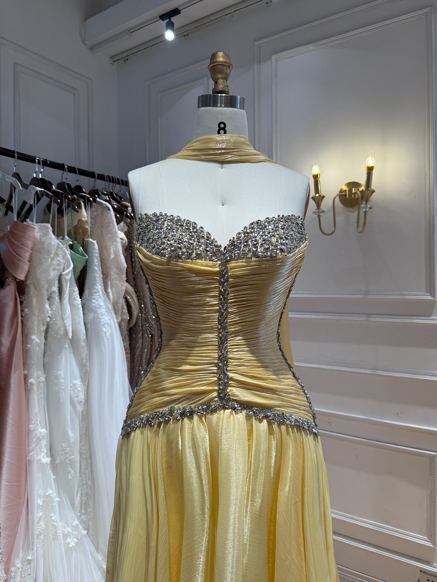 Luxury Yellow Crystal Beaded Strapless A-Line Evening Dress LA73930 SERENE HILL