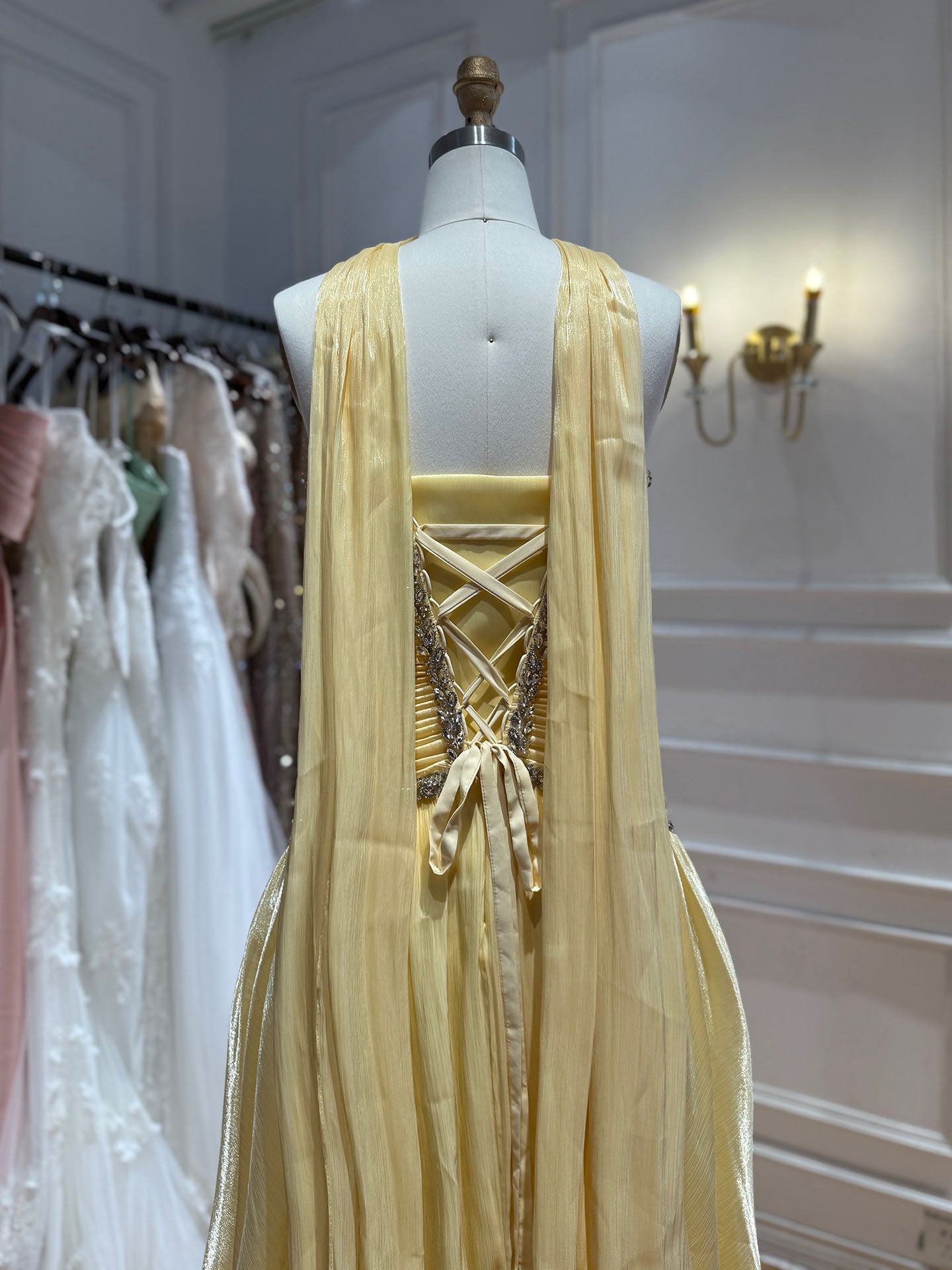 Luxury Yellow Crystal Beaded Strapless A-Line Evening Dress LA73930 SERENE HILL
