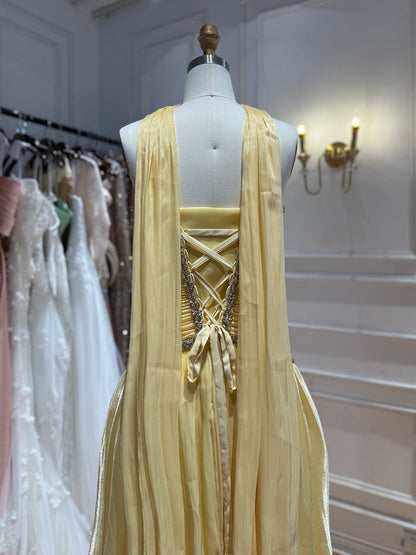 Luxury Yellow Crystal Beaded Strapless A-Line Evening Dress LA73930 SERENE HILL