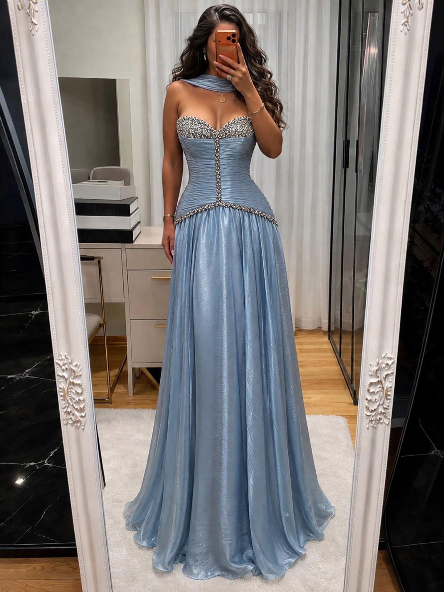 Luxury Yellow Crystal Beaded Strapless A-Line Evening Dress LA73930 SERENE HILL