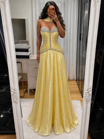 Luxury Yellow Crystal Beaded Strapless A-Line Evening Dress LA73930 SERENE HILL