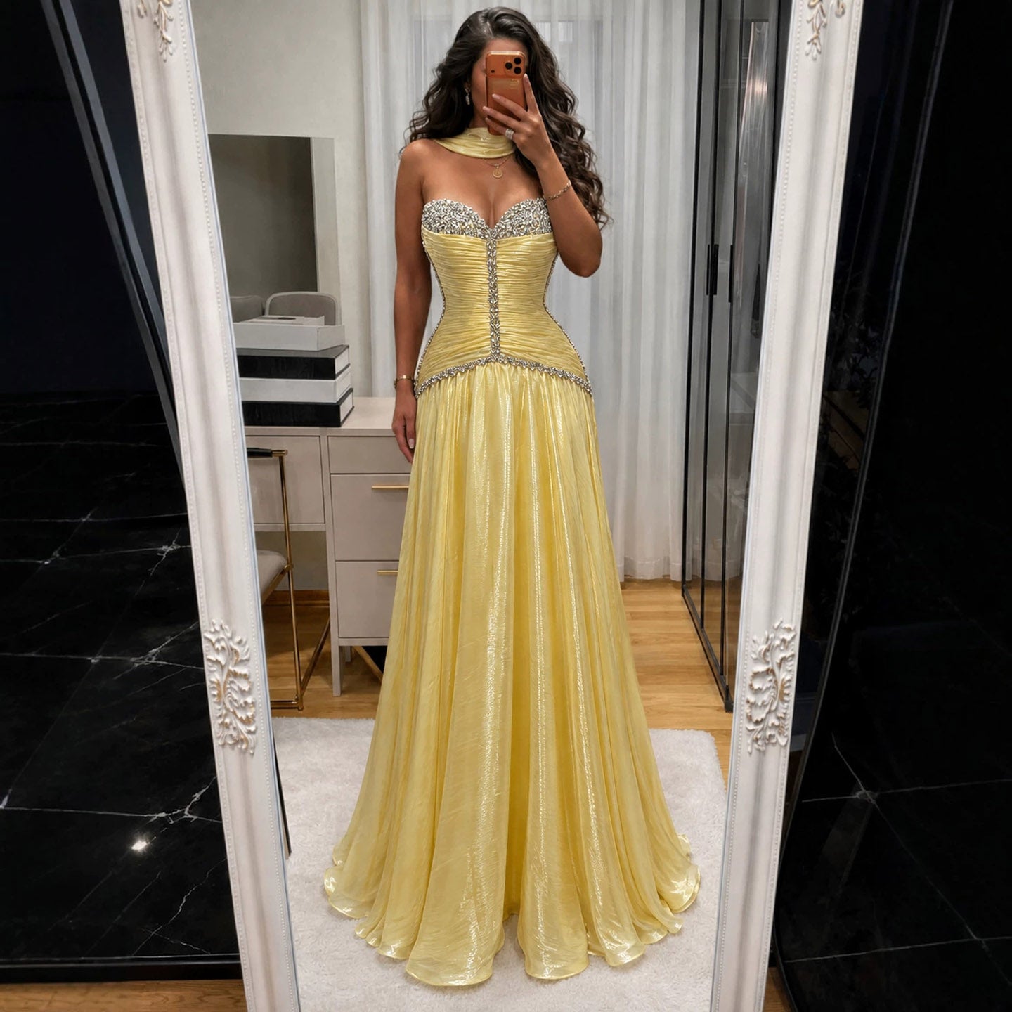 Luxury Yellow Crystal Beaded Strapless A-Line Evening Dress LA73930 SERENE HILL