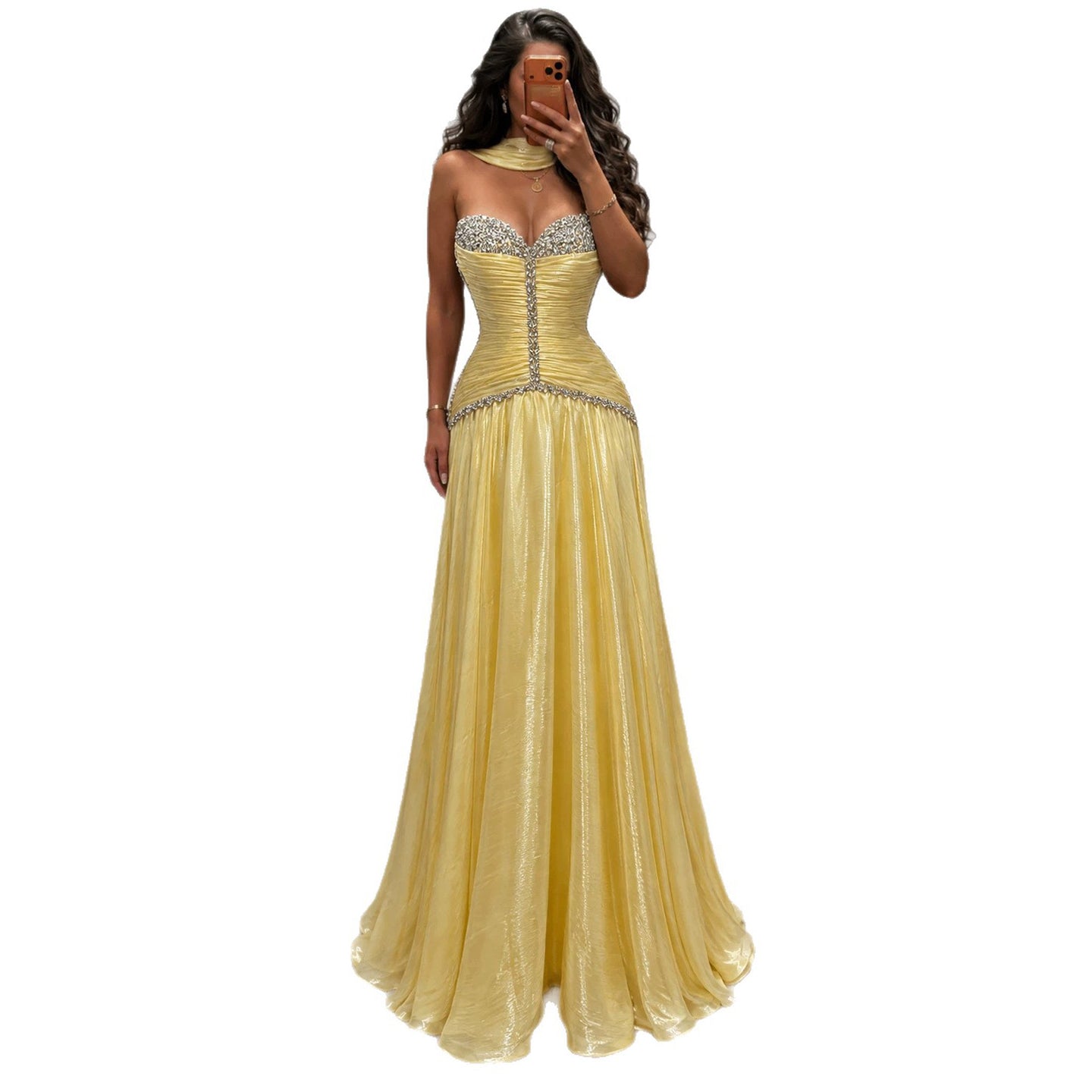 Luxury Yellow Crystal Beaded Strapless A-Line Evening Dress LA73930 SERENE HILL