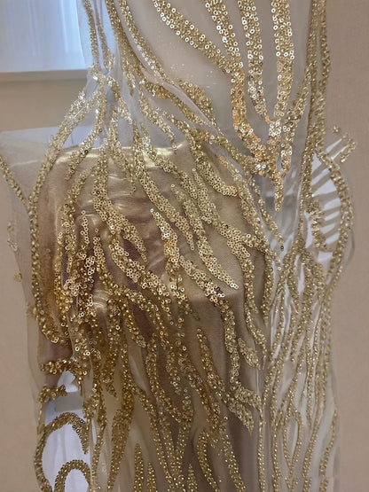 Luxury Gold Spaghetti Straps Shoulder Tassel Beaded Mermaid Dress LA73931 SERENE HILL